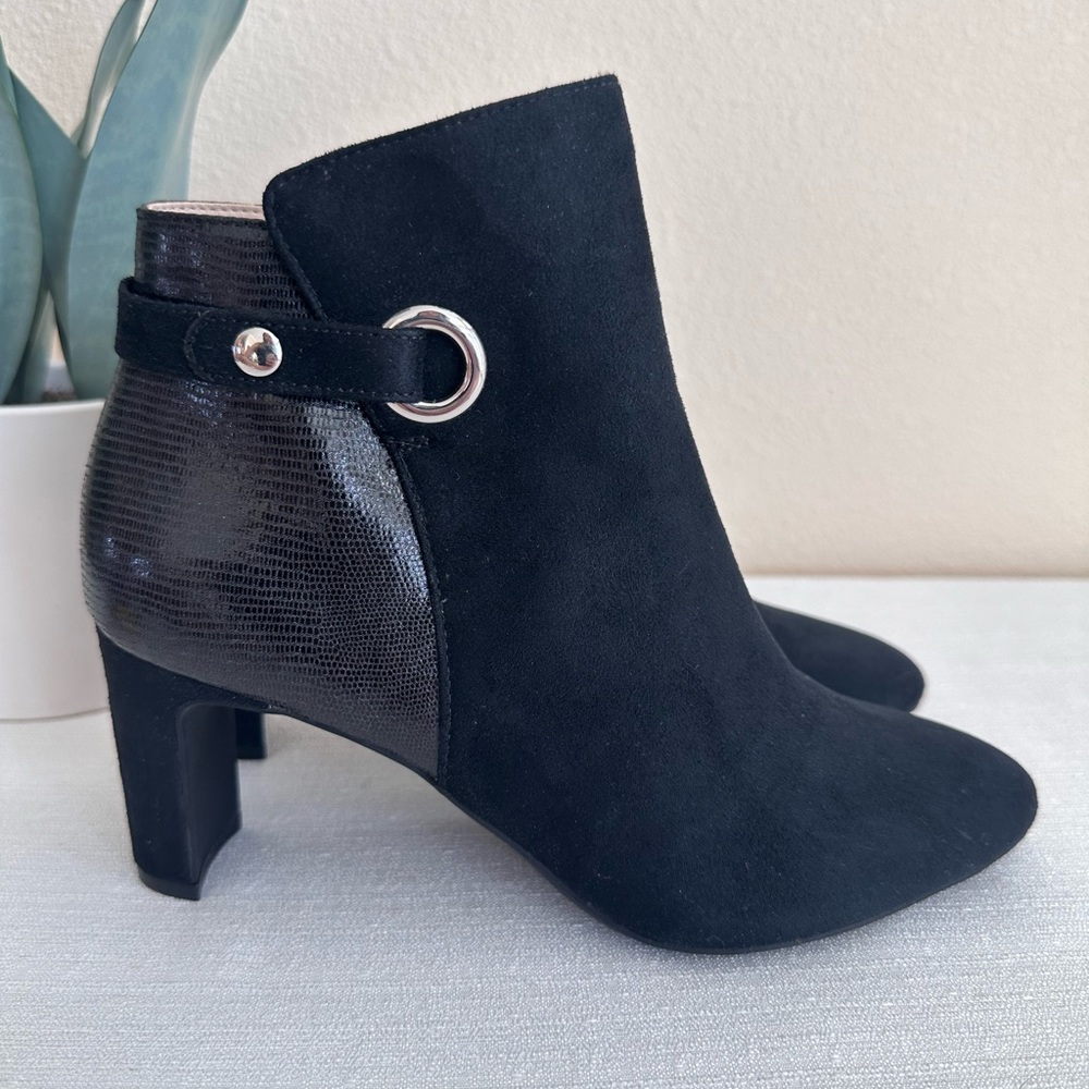 New Life Stride Gergianna Black Faux Suede Heeled Ankle Booties Women’s 8M